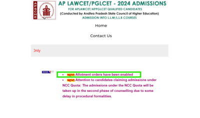 AP LAWCET 2024 Seat allotment result announced at lawcet-sche.aptonline.in, here’s the direct link to check